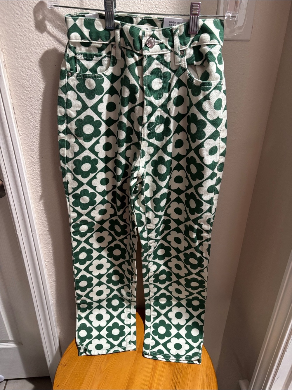PacSun Green and White Floral Denim Jeans 23 NWT